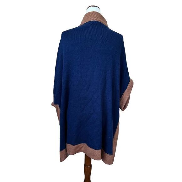 Anthropologie Akemi+Kin Cape Sweater Womens One Size Navy Brown - Picture 3 of 7